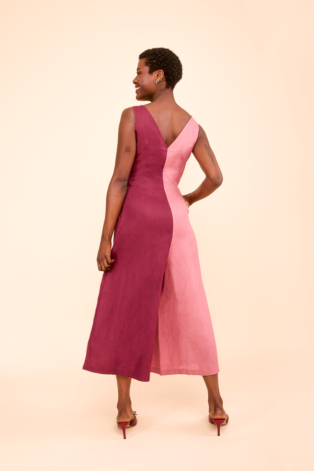Wide Leg Linen Jumpsuit in Rose & Plum