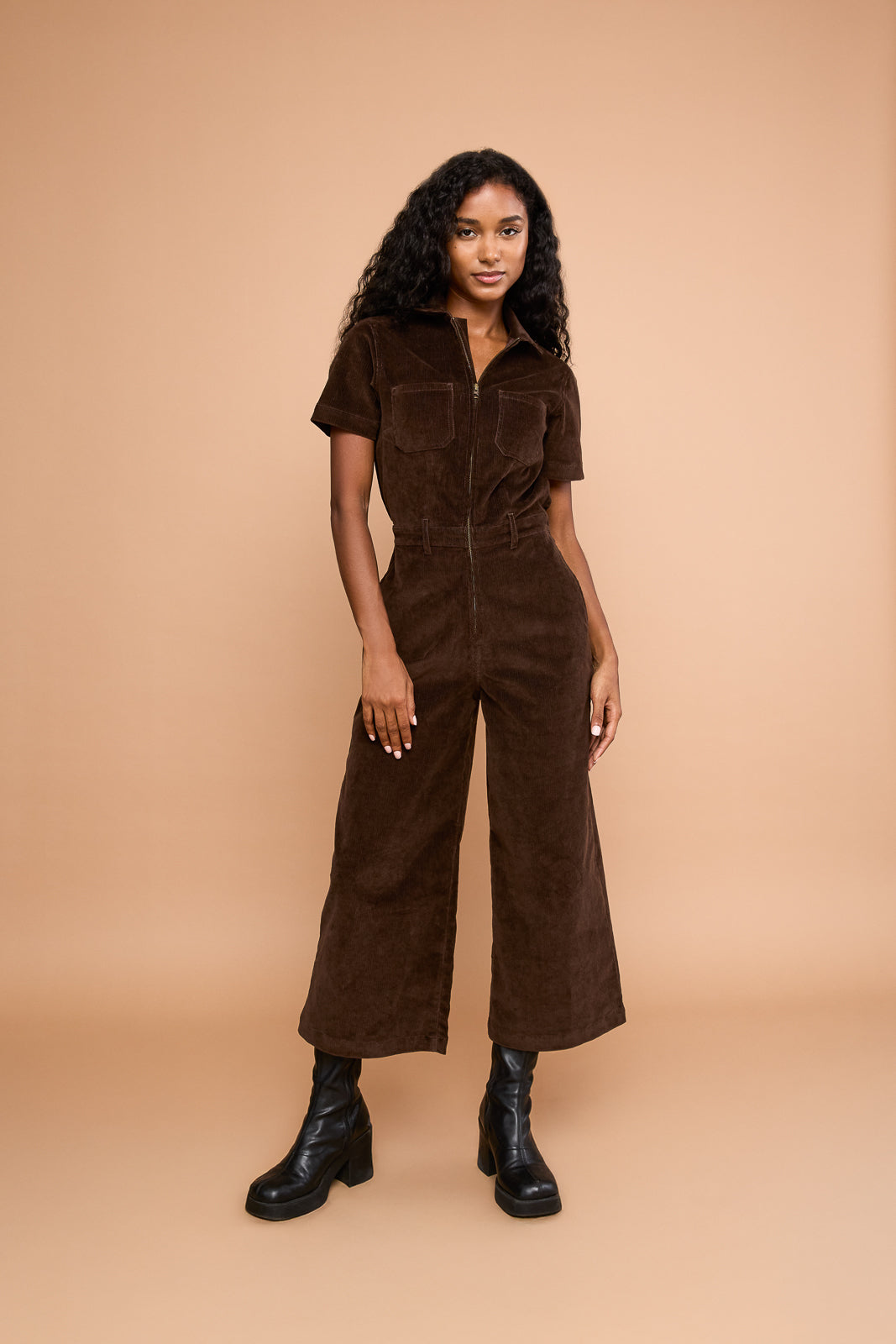 Corduroy Jumpsuit in Coffee