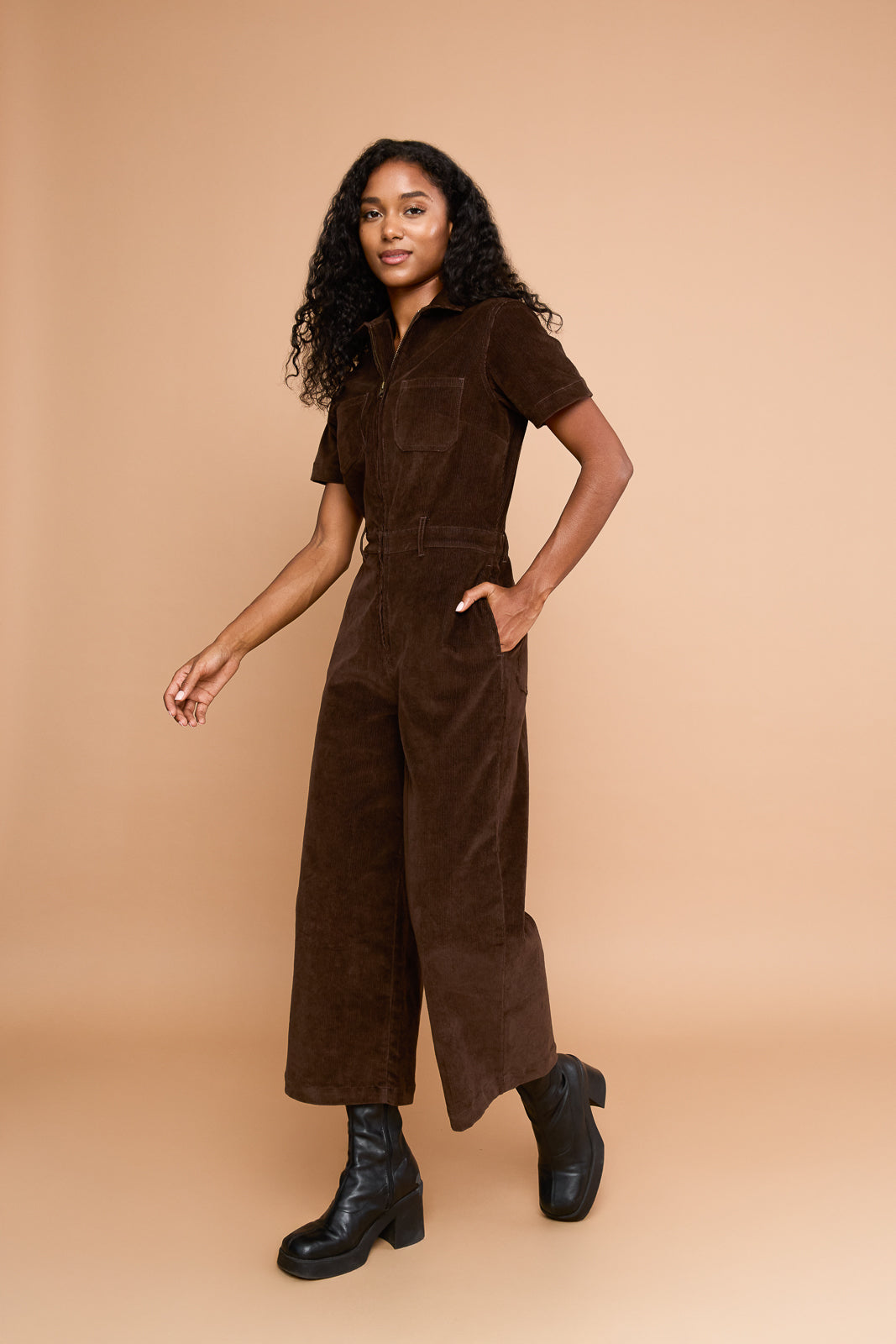 Corduroy Jumpsuit in Coffee