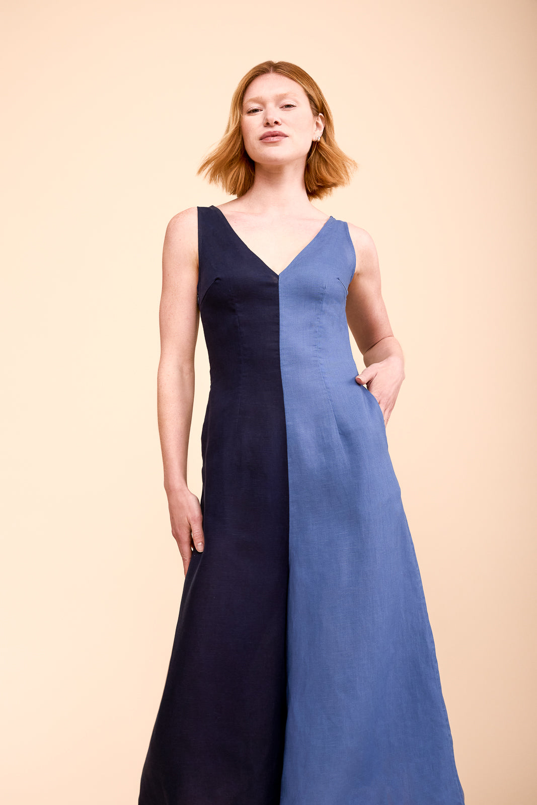 Wide Leg Linen Jumpsuit in Cerulean