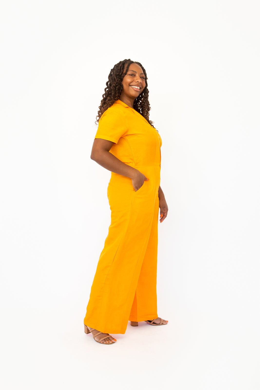 Tangerine Linen Jumpsuit