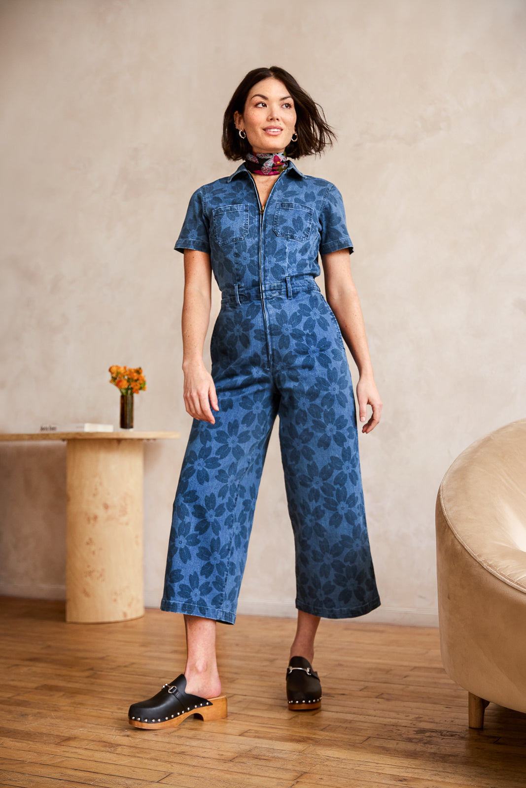 Printed Denim Jumpsuit 