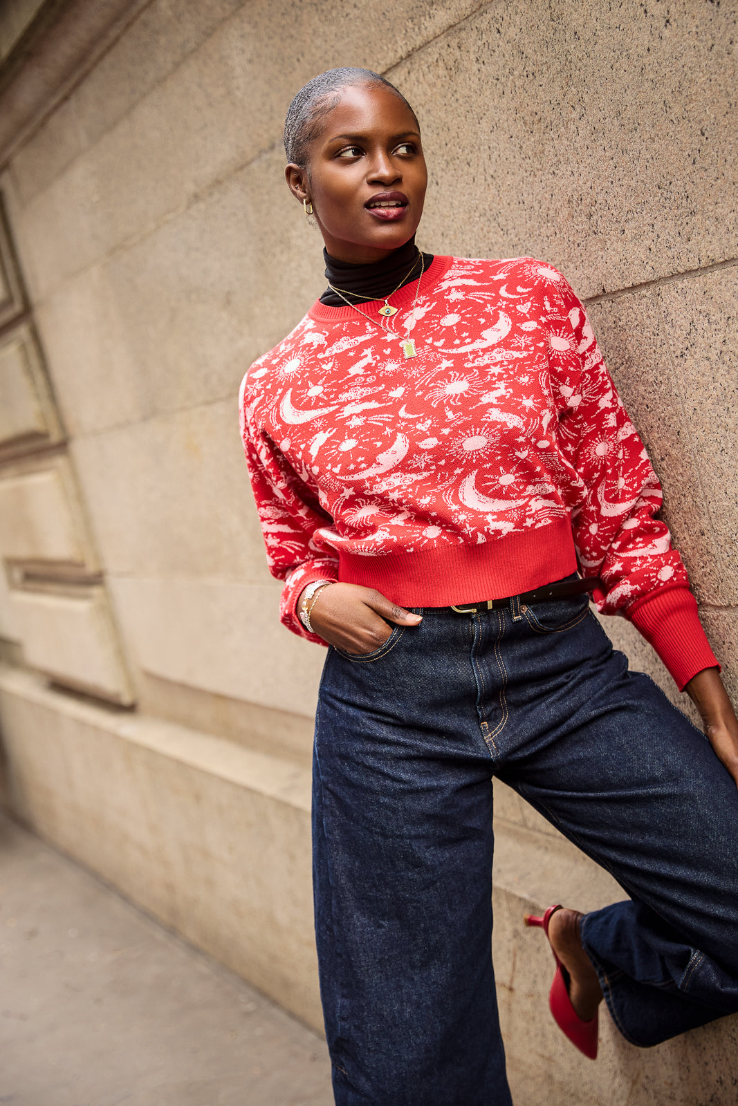 Crewneck Sweater in Red Celestial