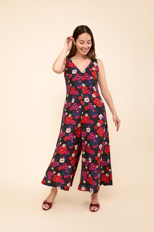 Wide Leg Linen Jumpsuit in Pansy