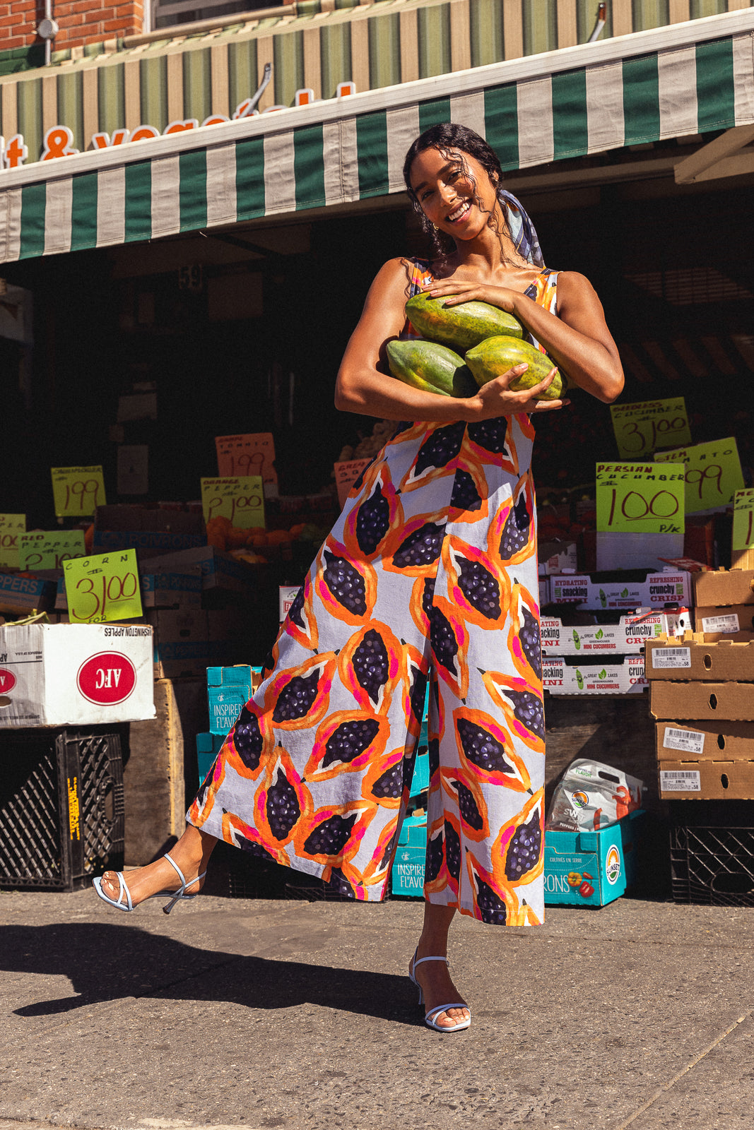 Wide Leg Linen Jumpsuit in Papaya