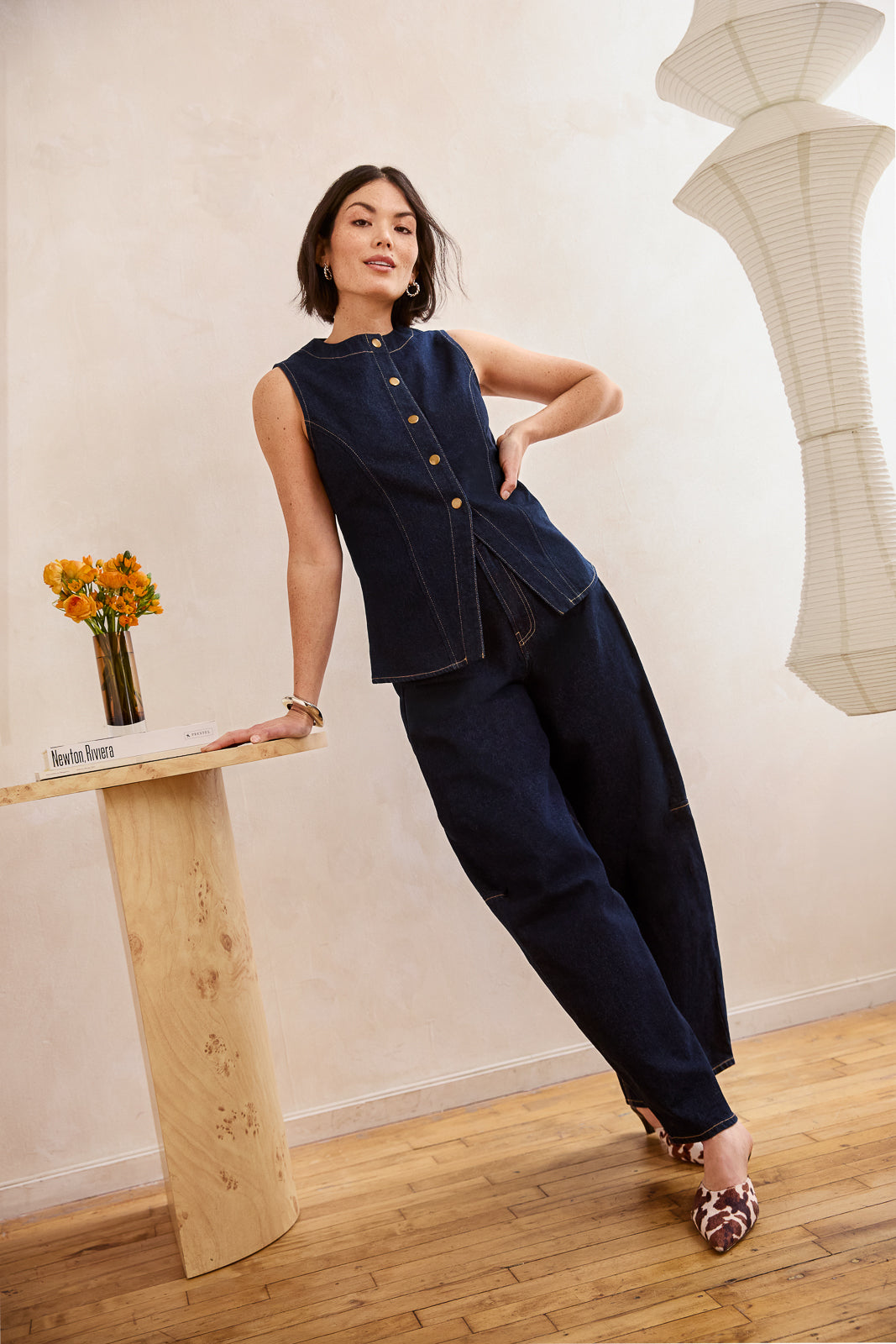 Leila Top in Dark Wash Denim