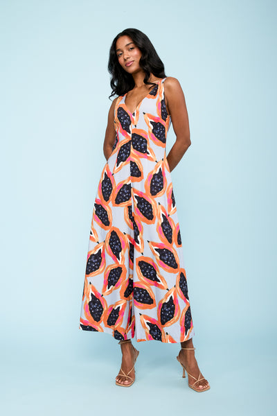 Wide Leg Linen Jumpsuit Papaya | Mixed by Nasrin
