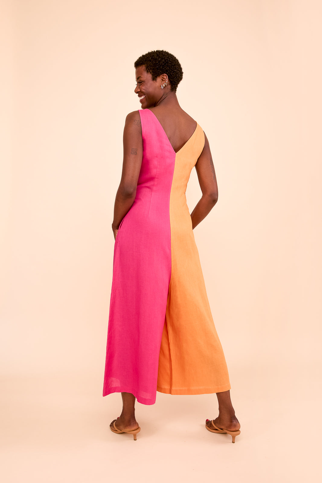 Wide Leg Linen Jumpsuit in Color Block – Mixed by Nasrin