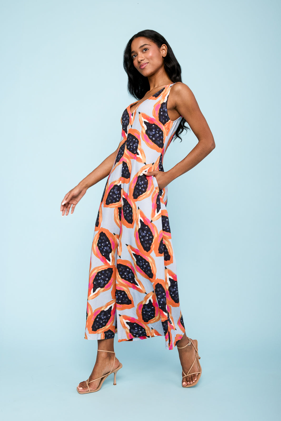 Wide Leg Linen Jumpsuit in Papaya