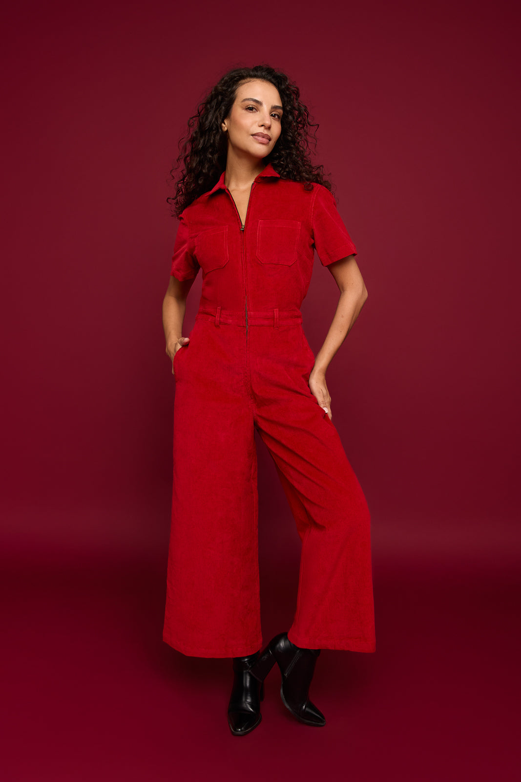 Quincy Jumpsuit in Red Corduroy