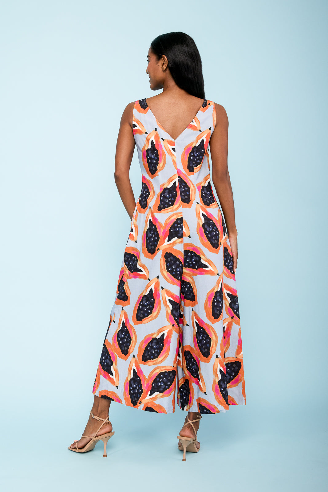 Wide Leg Linen Jumpsuit in Papaya