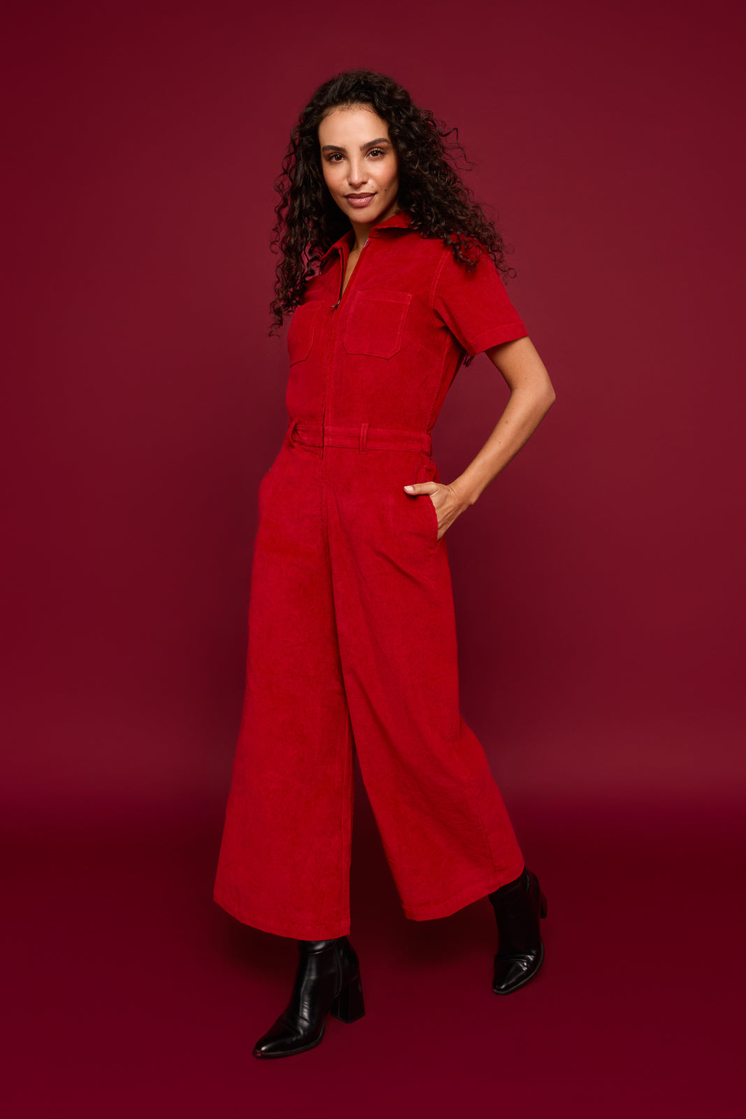 Quincy Jumpsuit in Red Corduroy