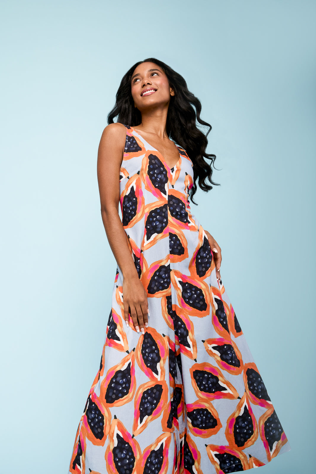 Wide Leg Linen Jumpsuit in Papaya