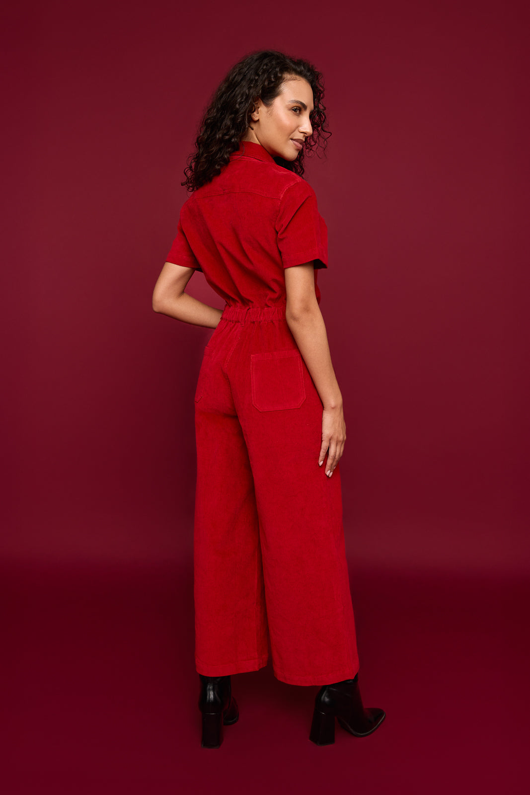 Quincy Jumpsuit in Red Corduroy