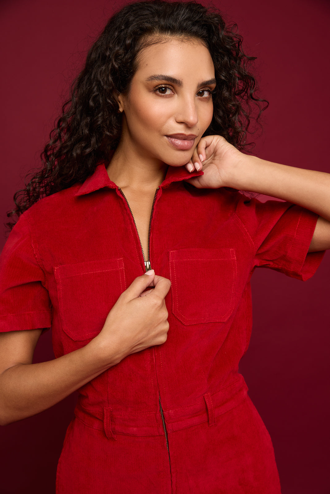 Quincy Jumpsuit in Red Corduroy