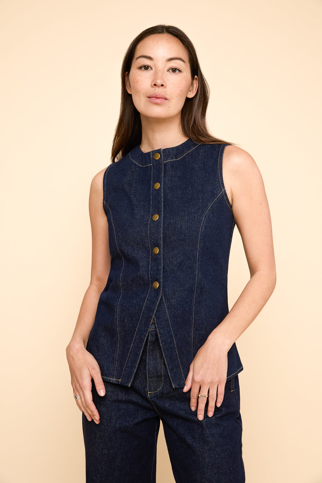 Leila Top in Dark Wash Denim