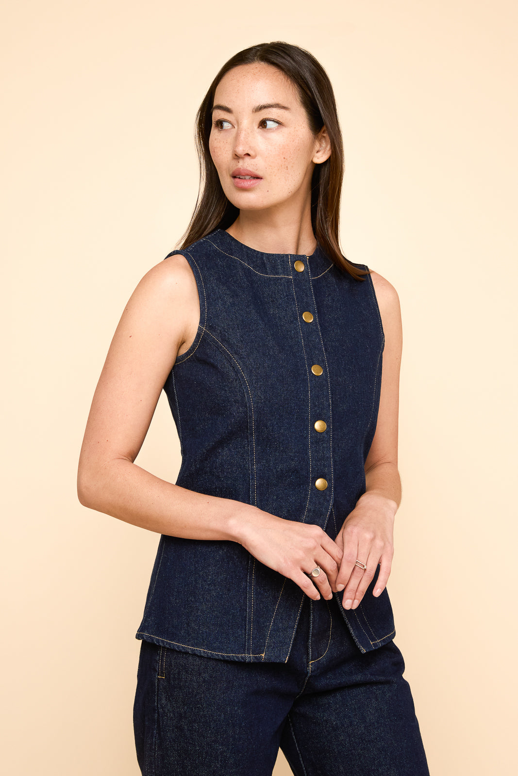Leila Top in Dark Wash Denim
