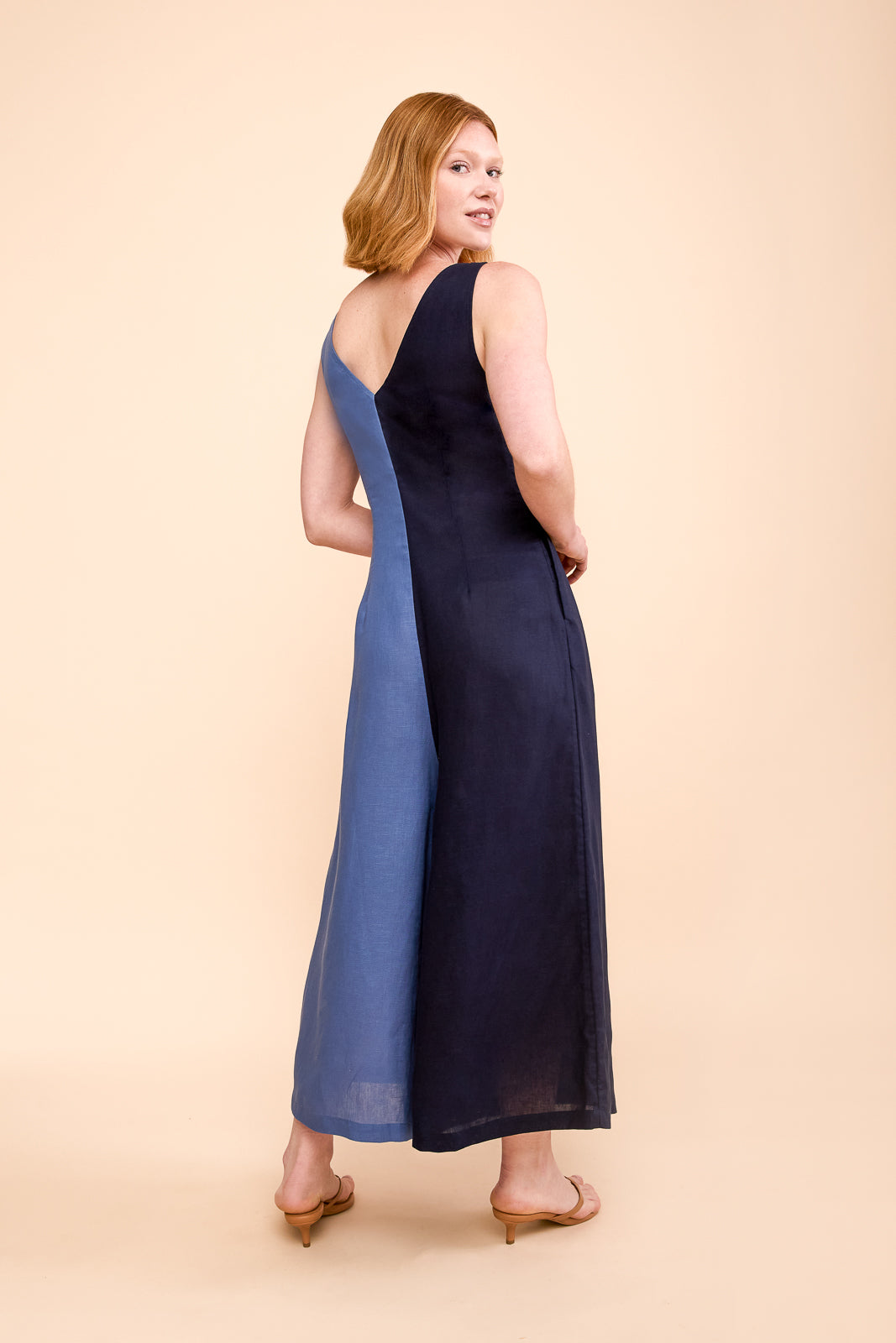 Wide Leg Linen Jumpsuit in Cerulean