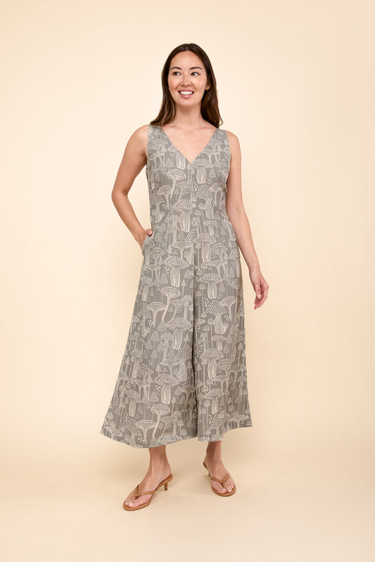 Wide Leg Linen Jumpsuit in Morel