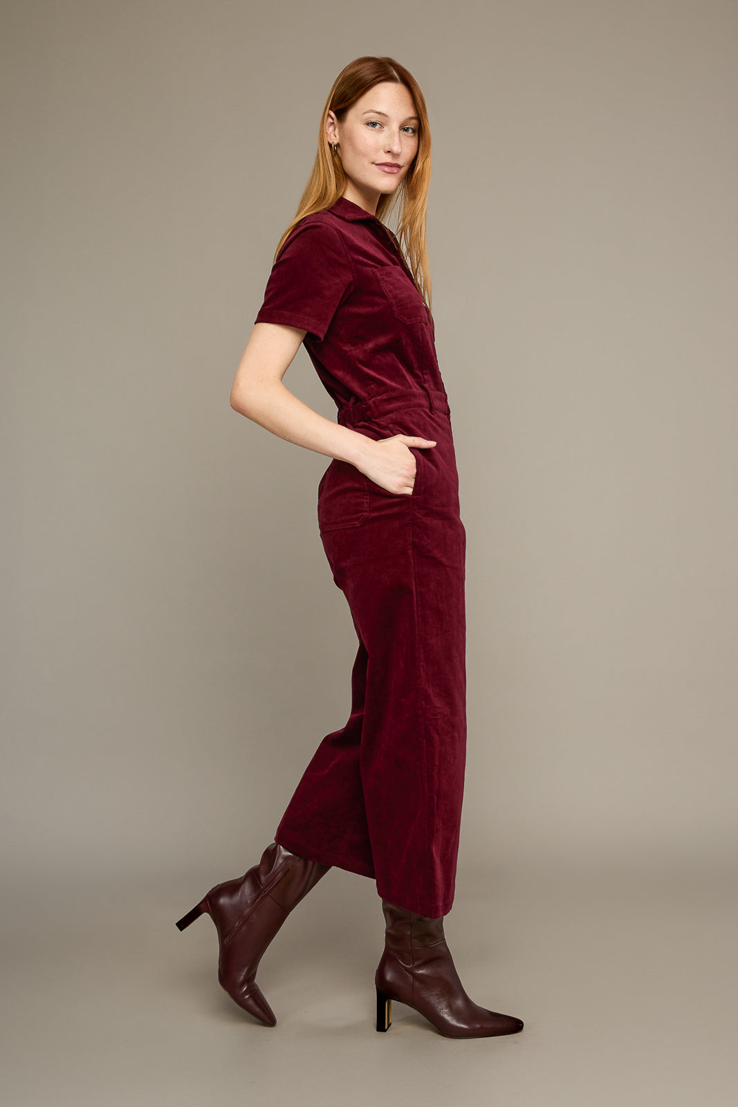 Quincy Jumpsuit in Mulberry Corduroy
