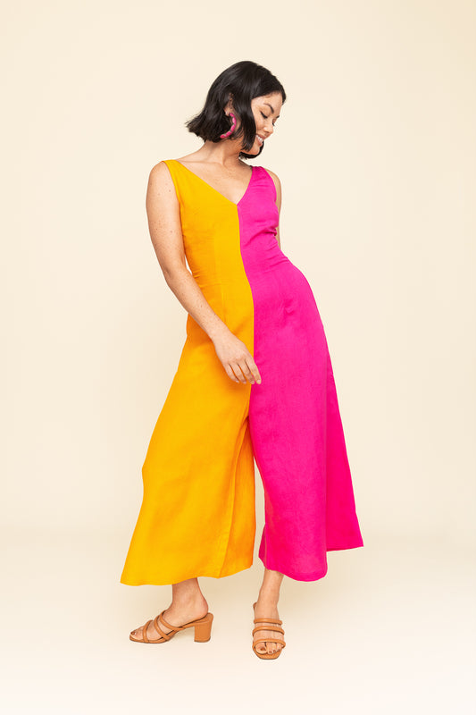 Color Block Linen Jumpsuit