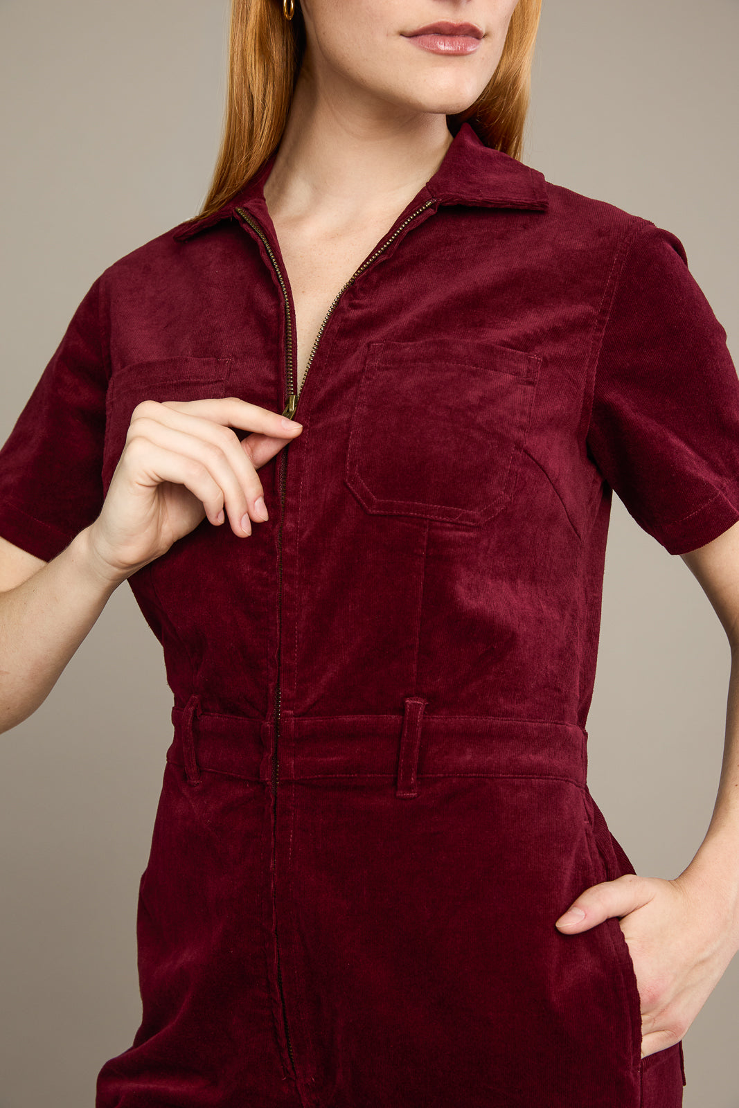 Quincy Jumpsuit in Mulberry Corduroy