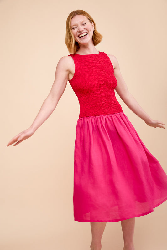 Maeve Dress in Red & Pink