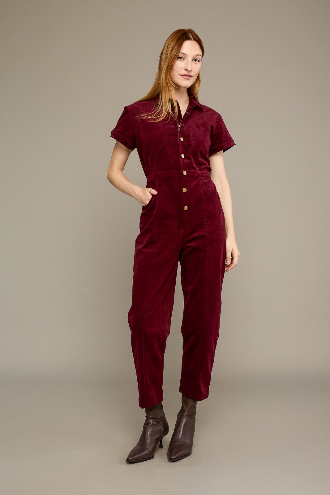 Classic Jumpsuit in Mulberry Corduroy