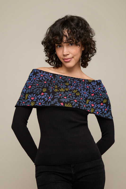 Off-the-Shoulder Top in Blue Daisy