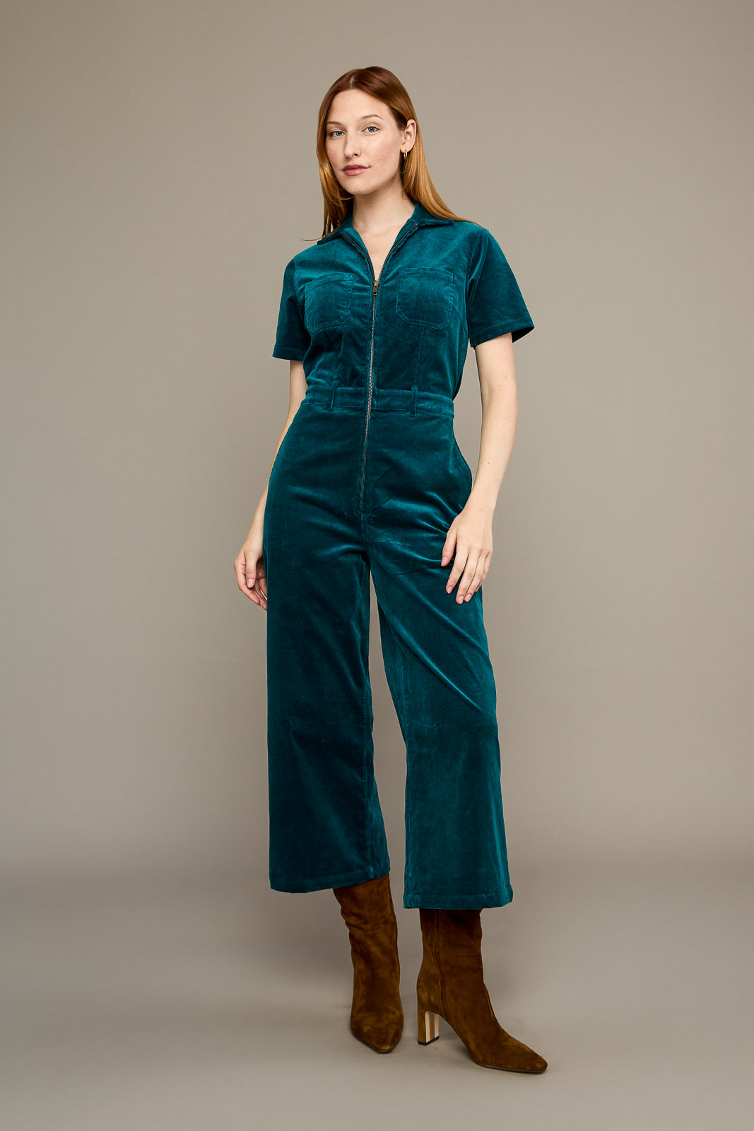 Quincy Jumpsuit in Teal Corduroy