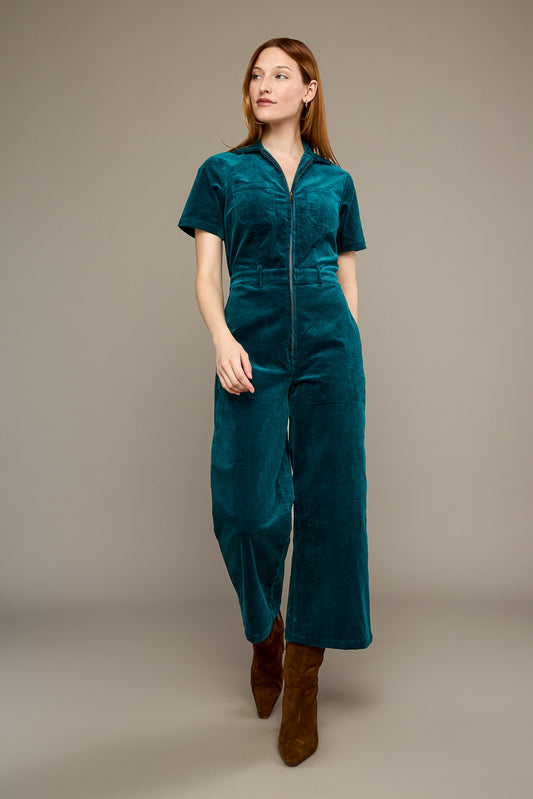 Quincy Jumpsuit in Teal Corduroy