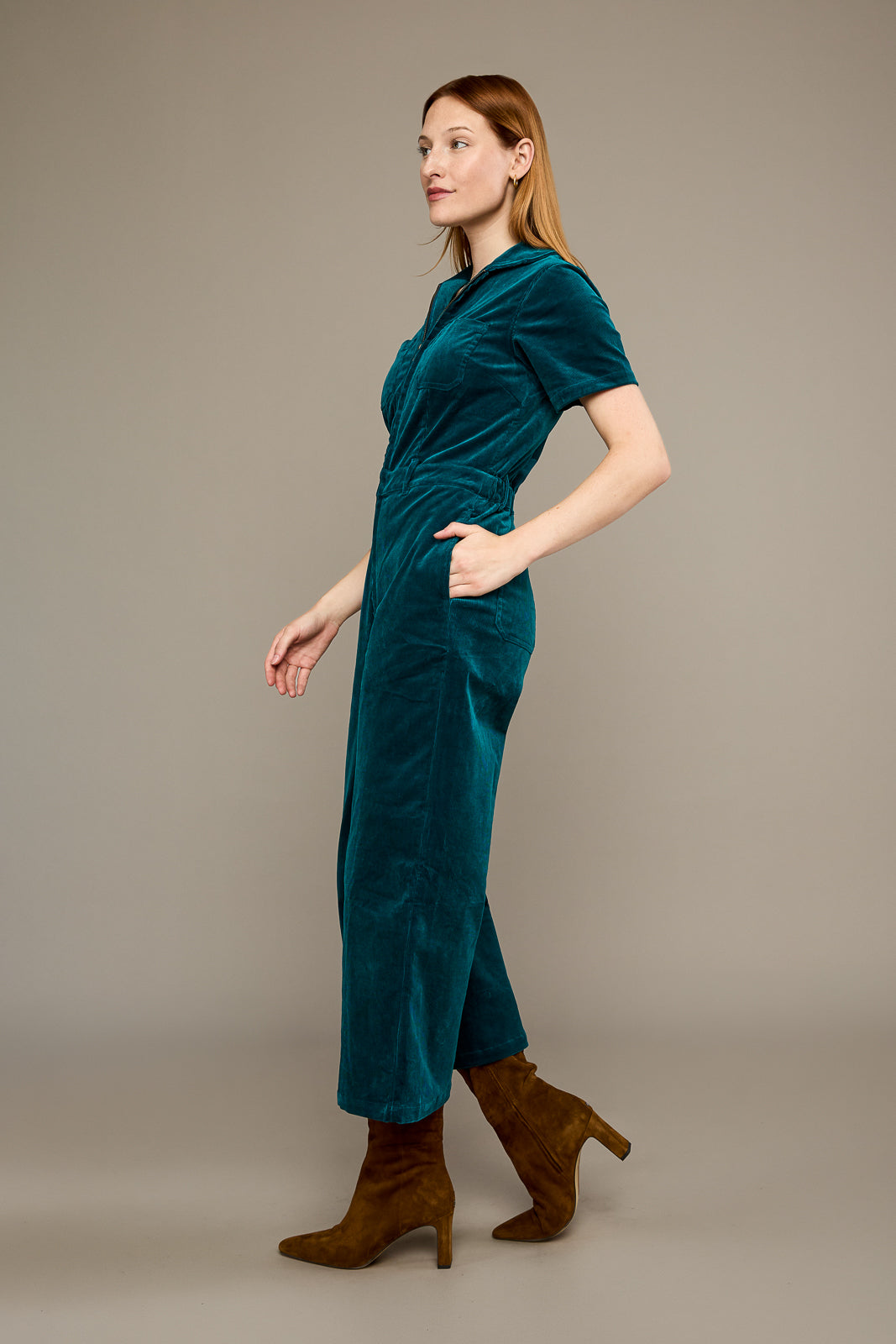 Quincy Jumpsuit in Teal Corduroy