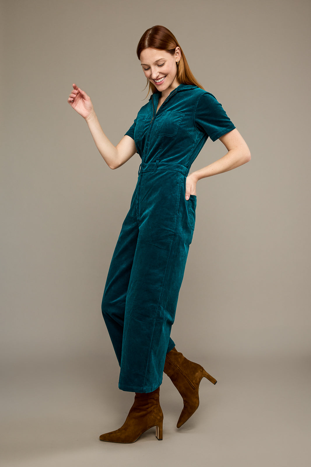 Quincy Jumpsuit in Teal Corduroy