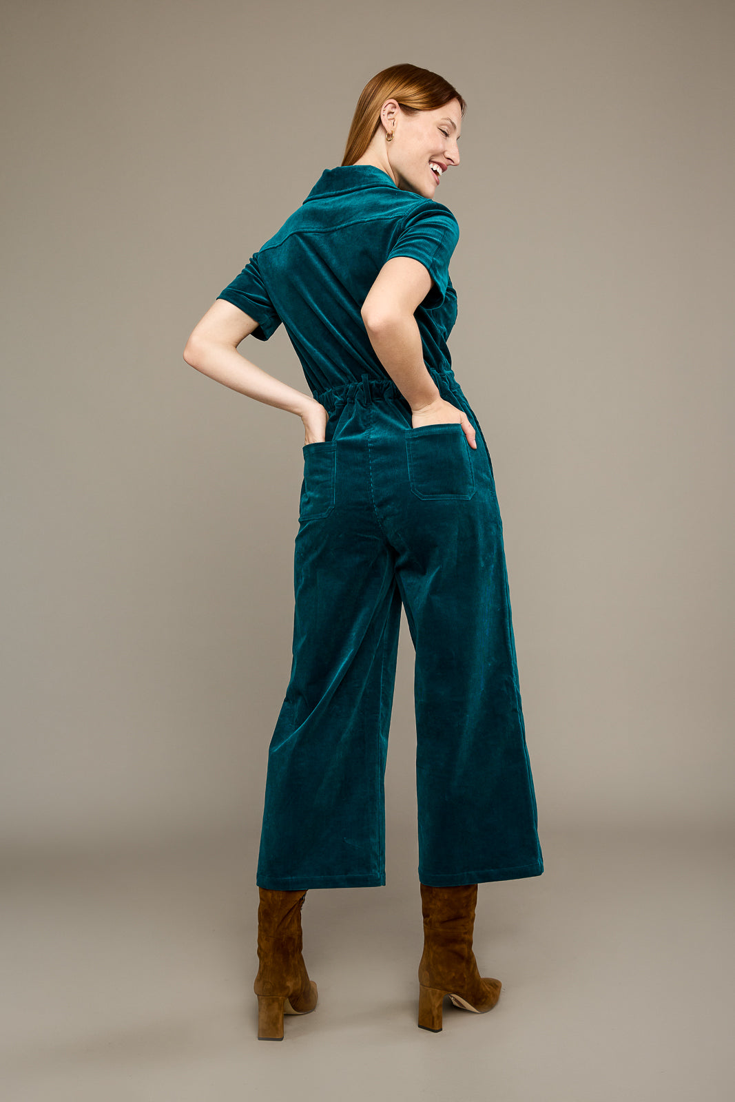 Quincy Jumpsuit in Teal Corduroy