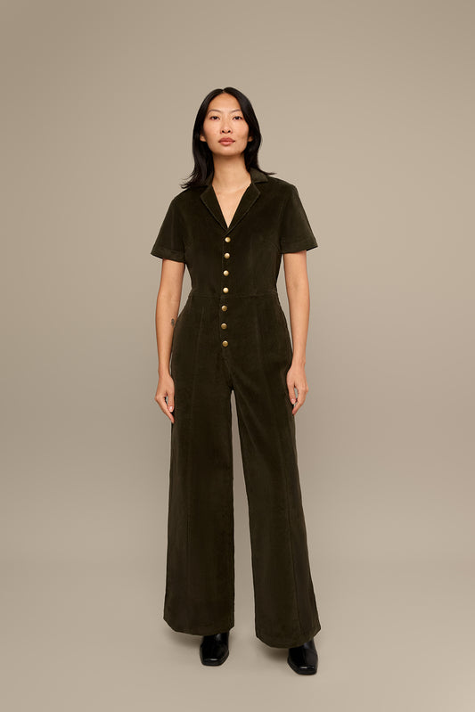 Corduroy Jumpsuit in Olive