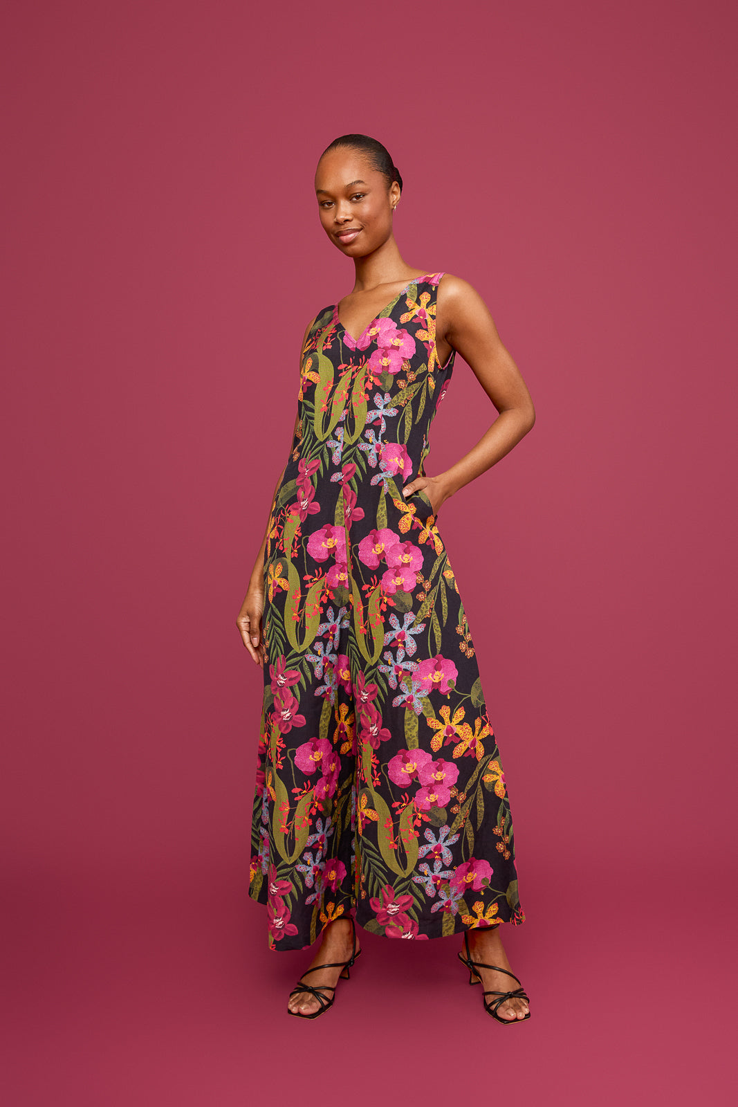 Wide Leg Linen Jumpsuit in Orchid M