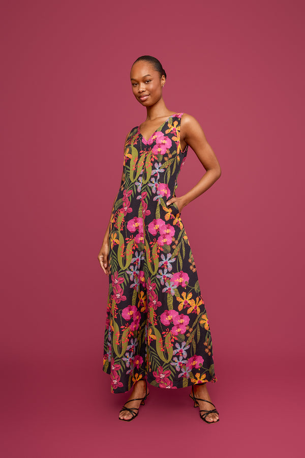 Wide Leg Linen Jumpsuit in Orchid