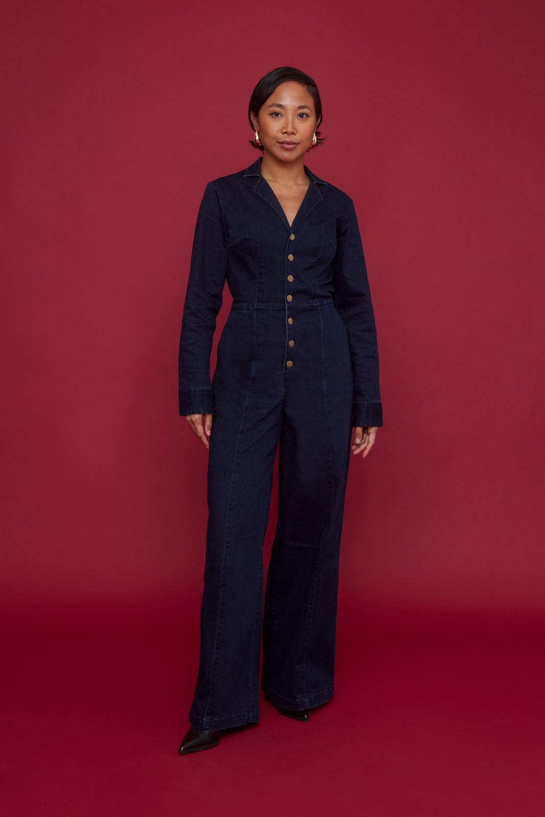 Midnight Denim Long-Sleeve Jumpsuit (Pre-Order)