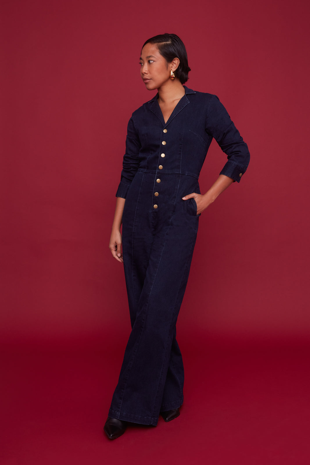 Midnight Denim Long-Sleeve Jumpsuit (Pre-Order)