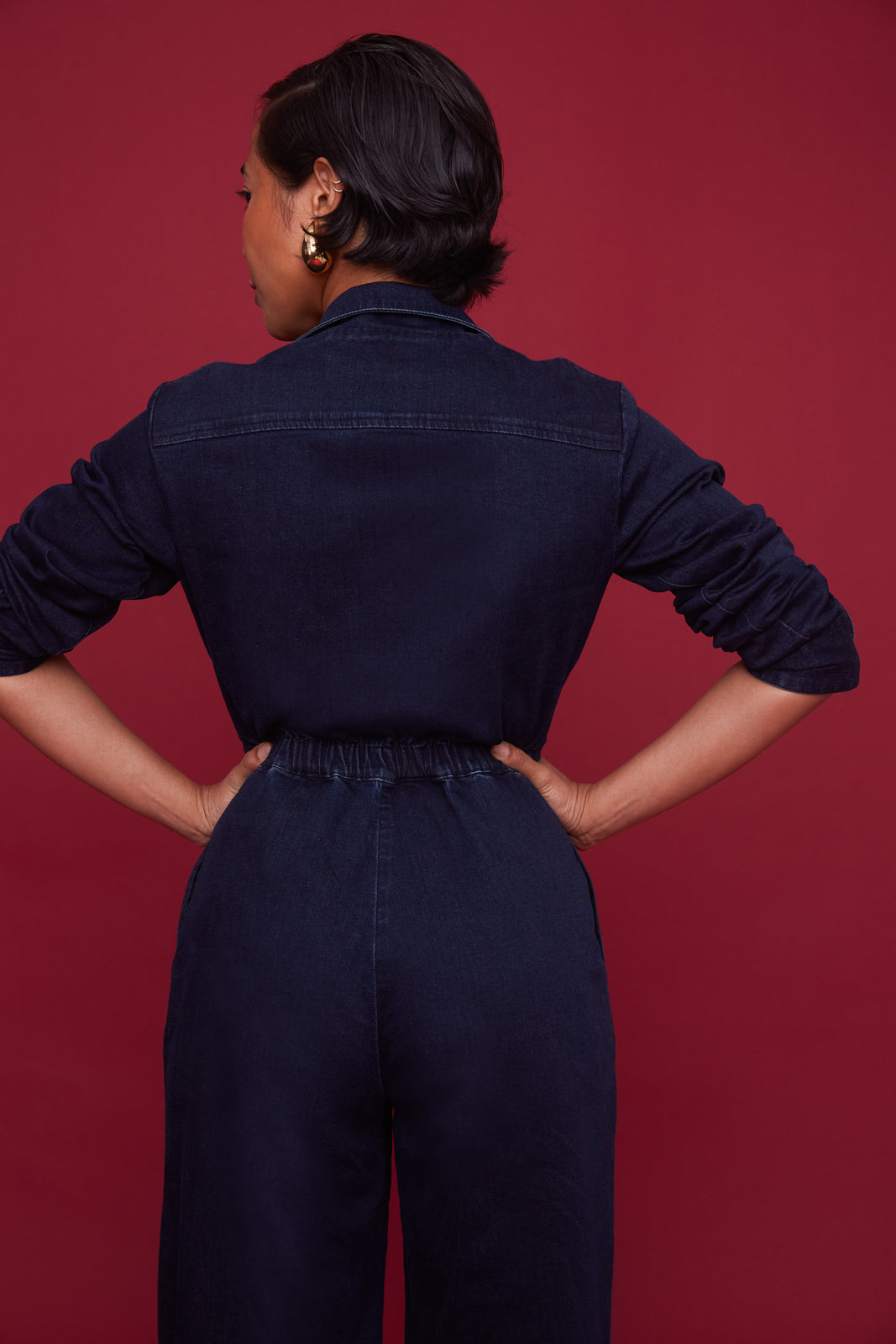 Midnight Denim Long-Sleeve Jumpsuit (Pre-Order)