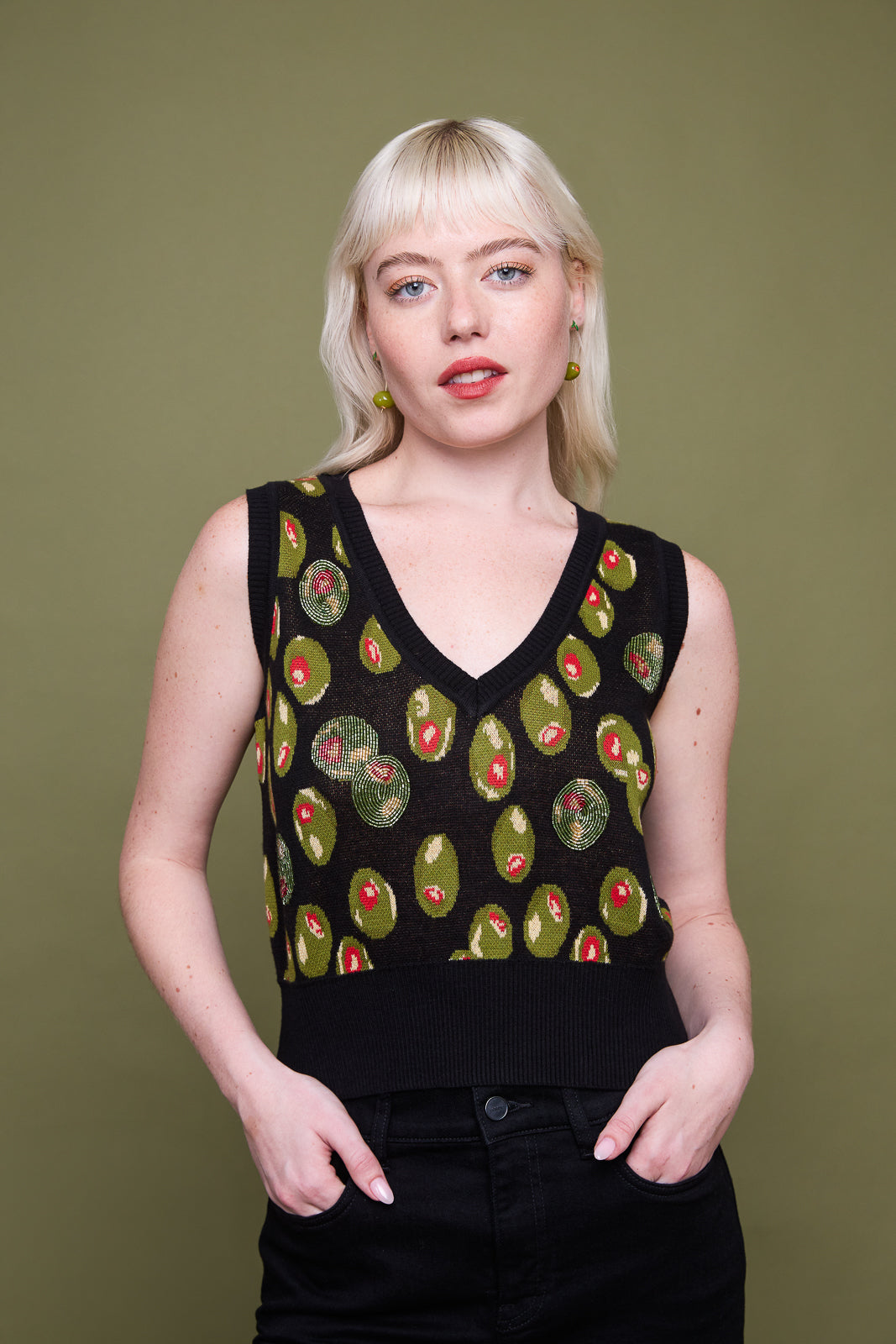 Knit Vest in Olive Martini