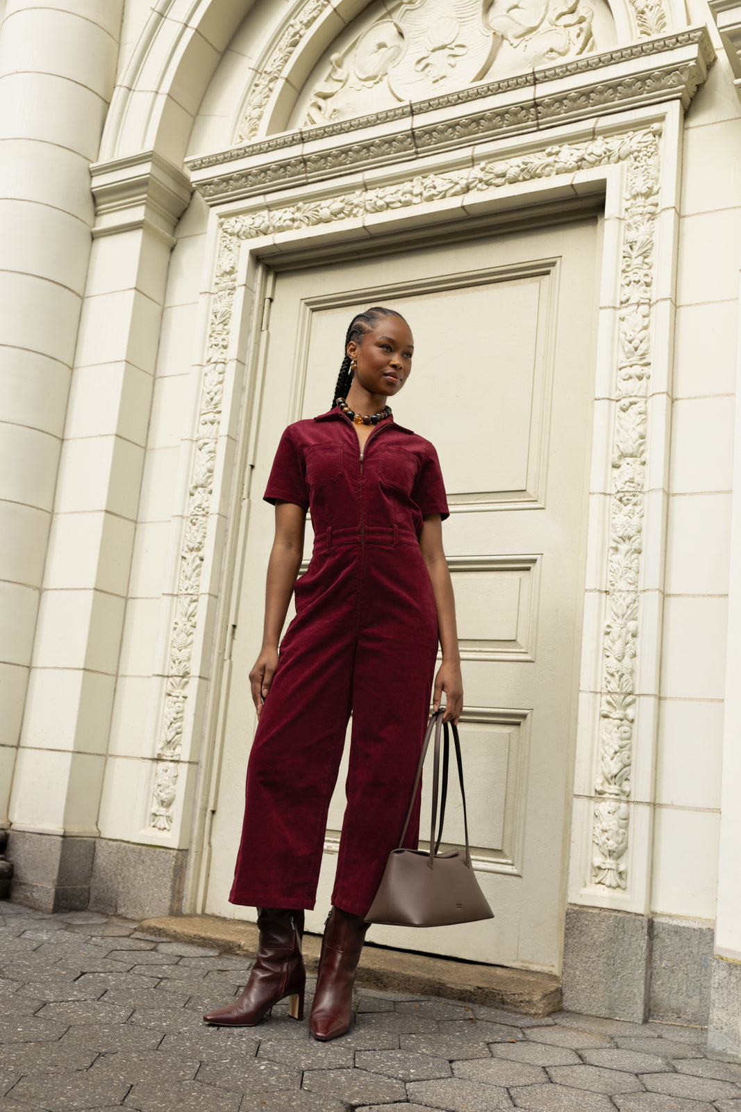 Quincy Jumpsuit in Mulberry Corduroy