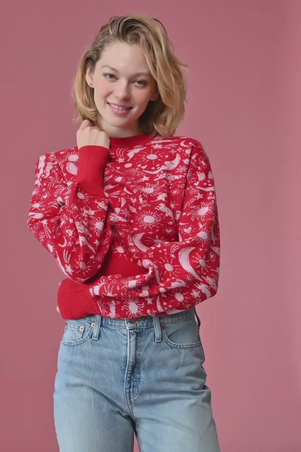 Crewneck Sweater in Red Celestial