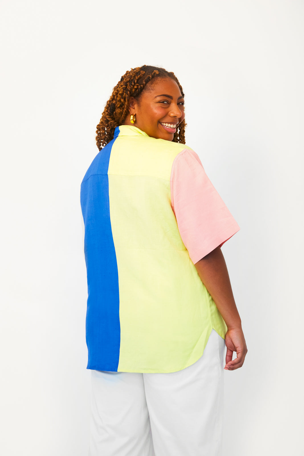 Color Block Linen Button up